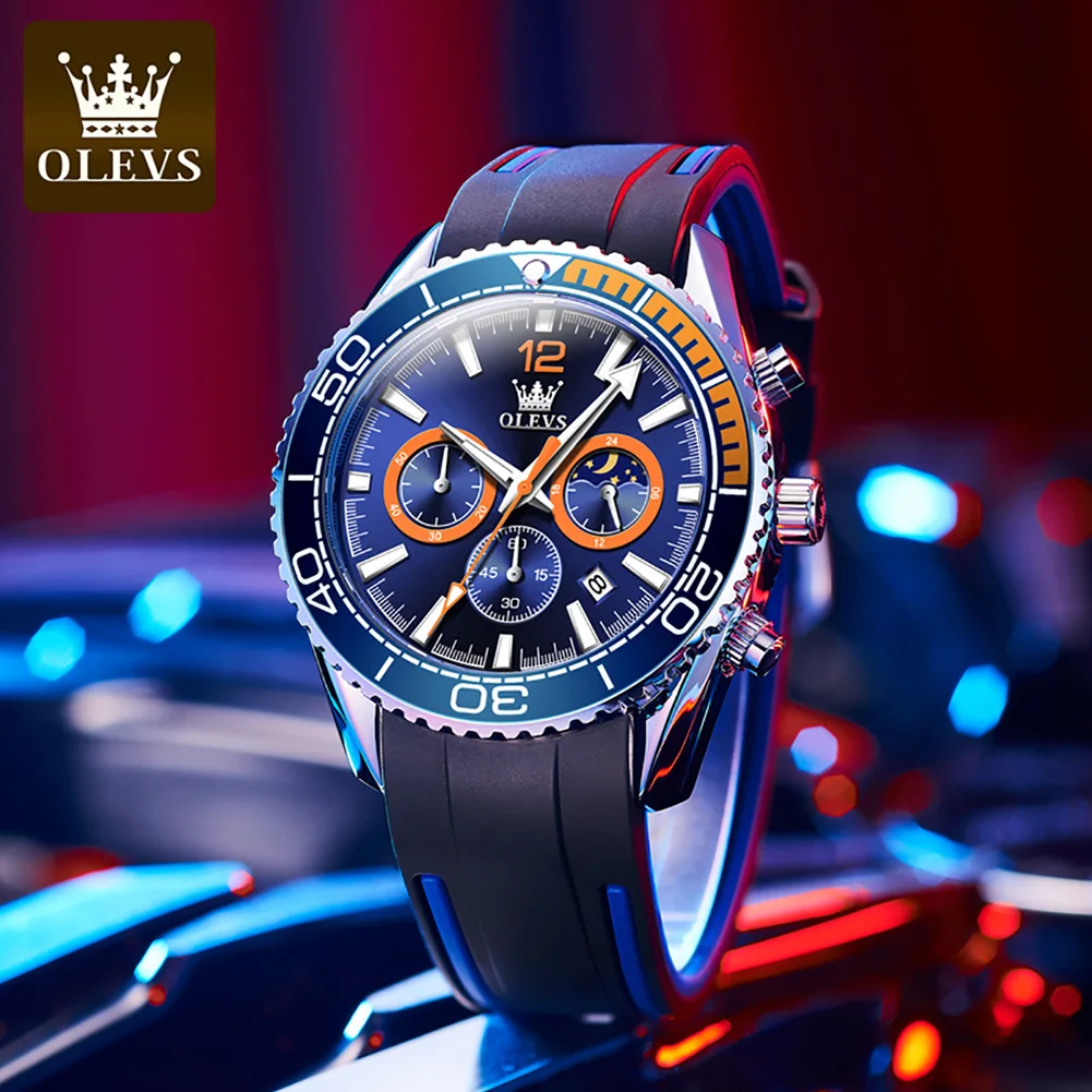 

OLEVS New Watches Mens Luxury Brand Silicone Watch Men Waterproof Quartz Wristwatch Sports Chronograph Clock Relogio Masculino