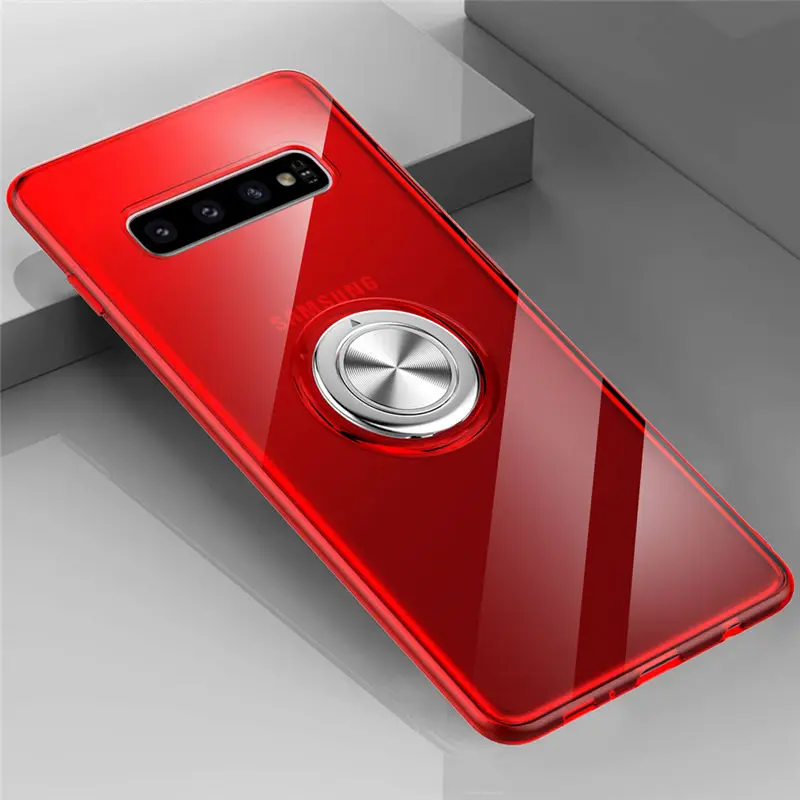 Прозрачный силиконовый чехол для телефона samsung Galaxy S10 Plus S10E E, противоударный чехол-подставка с кольцом для samsung S10 E, чехол - Цвет: Red
