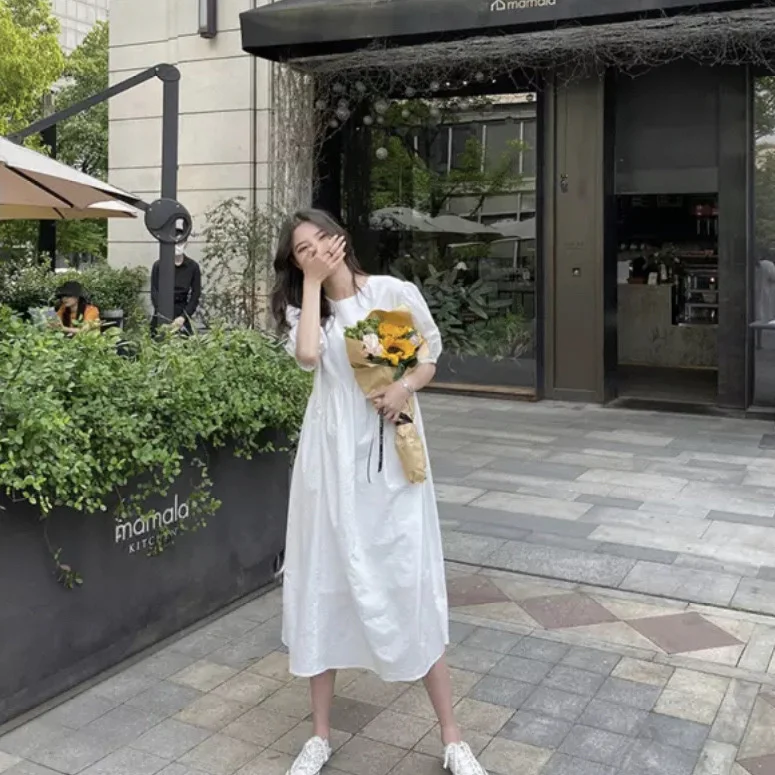 Женское летнее платье с пышными рукавами маленькое широкое прикрывающее