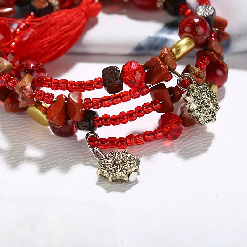 Многослойные в стиле бохо кристалл каменный шарик шарм браслет Богемия