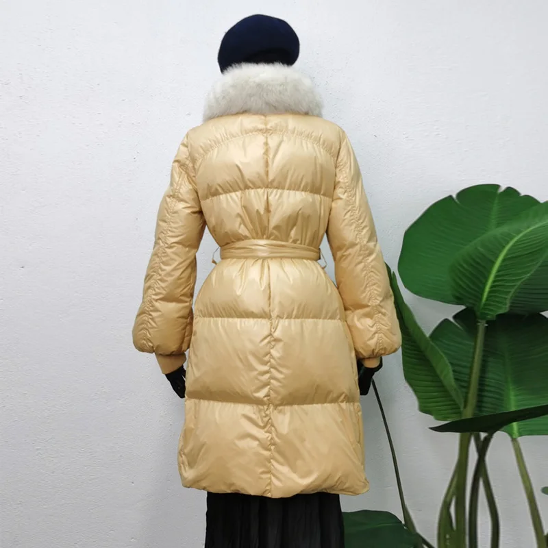 Janveny зимняя женская пуховая куртка с большим воротником из натурального Лисьего