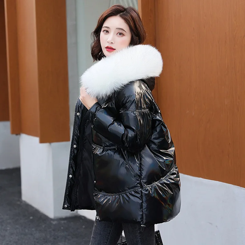 Women Casual Winter Outwear Jacket 2021 Winter Female Loose Fashion Solid Thick Hooded Fur Collar Parkas Oversized Parkas Coat
