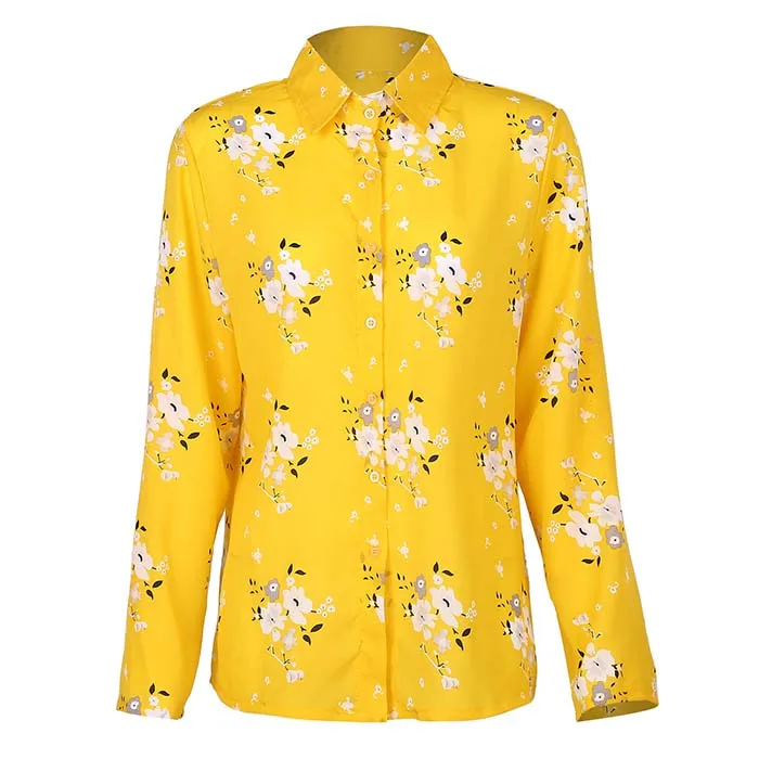 

Women Chiffon Blouses 2021 Spring Floral Printed Long Sleeve Casual Shirts Tops Turn-down Collar Elegant Office Lady Blouse