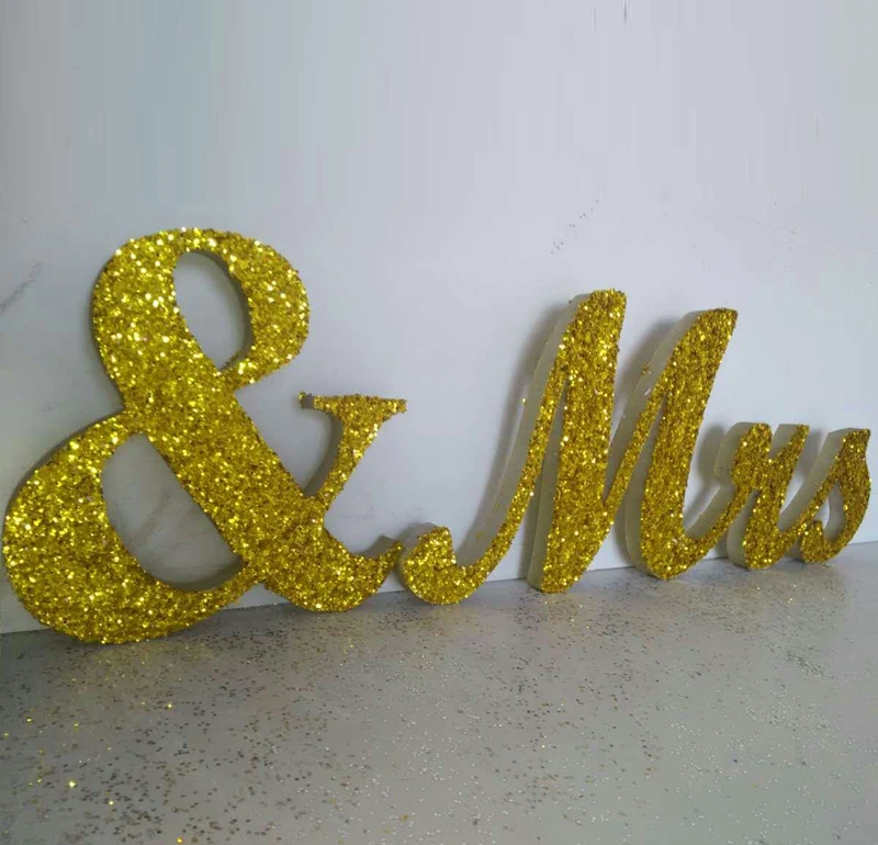 Mr & Mrs Золотой Блестящий Свадебный знак украшение для свадебного стола отдельно