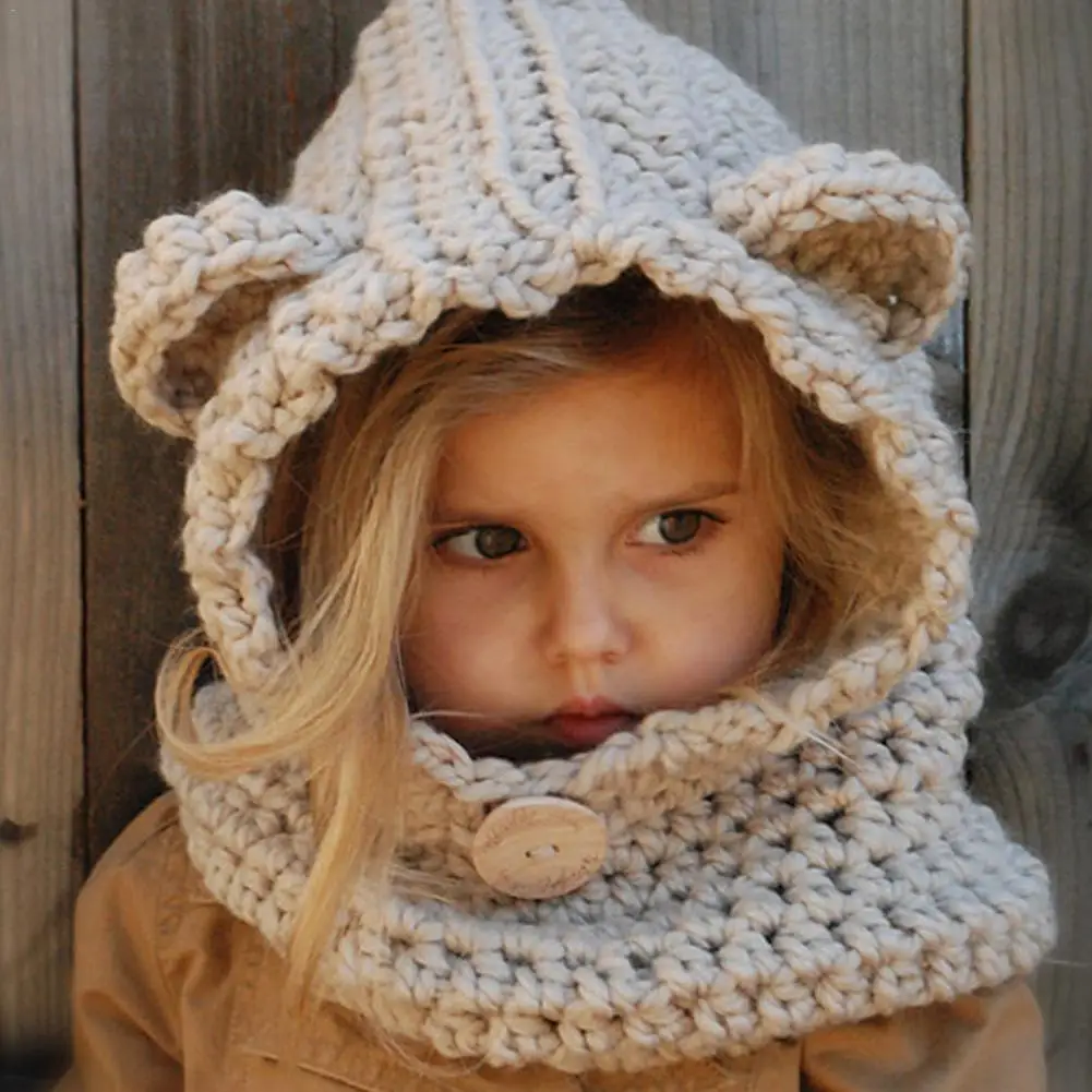 Детская шапка месяц плащ медведь зимняя детская ручная вязка шерстяная шарф