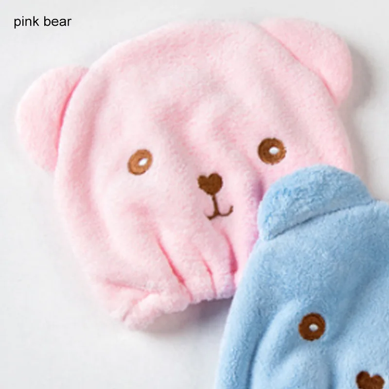 pink bear Шапочка для душа с героями мультфильмов тюрбан для волос гигроскопичность и воздухопроницаемость микрофибра тюрбан для волос обернутое полотенце шапка полотенце сухая шапка для волос - Цвет: pink bear