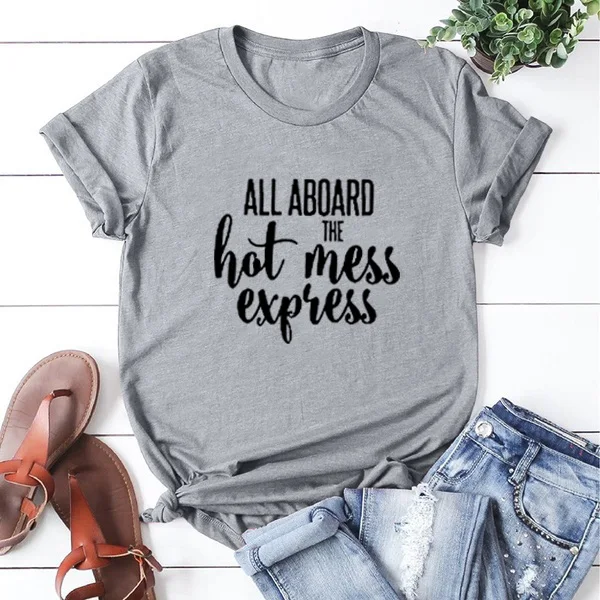 

Hot Mess Express Printed Tee Shirt Femme Summer Short Sleeve O-neck T Shirts for Women Cotton Loose Black White T Shirt Women