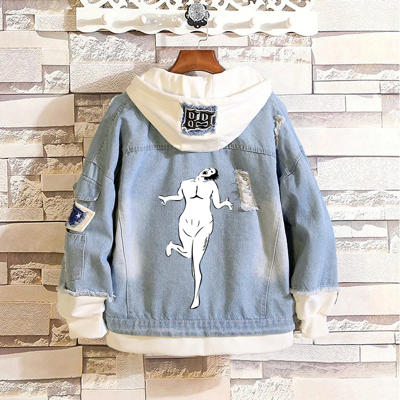 

New Attack on Titan Jeans Jacket Scout Regiment Cosplay Fashion Denim Jacket Autumn Eren Jager Hooded Sweatshirt Outwear Coat