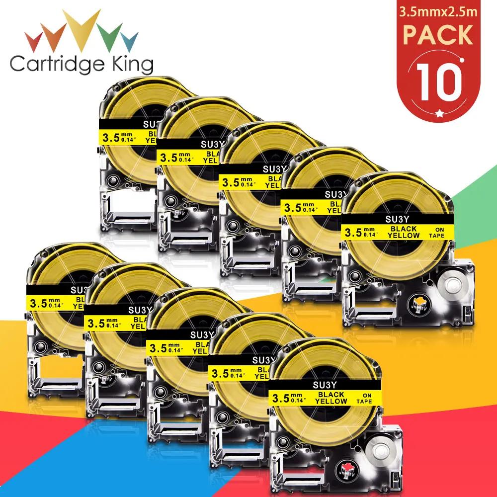 

10PK SU5S SU5Y SU11S SU11Y SU3W SU3Y Heat Shrink Tube Black on White Tape Compatible for Epson LA-4WBA5 LW-300 400 Label Maker