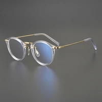 japan brand designer handmade men retro titanium round frame glasses women transparent acetate frame optical myopia eyeglasses