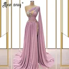 Женское вечернее платье с юбкой-годе, розовое платье в арабском стиле, Элегантное Длинное Платье из Дубая с разрезом, кружевное платье для выпускного вечера, 2021