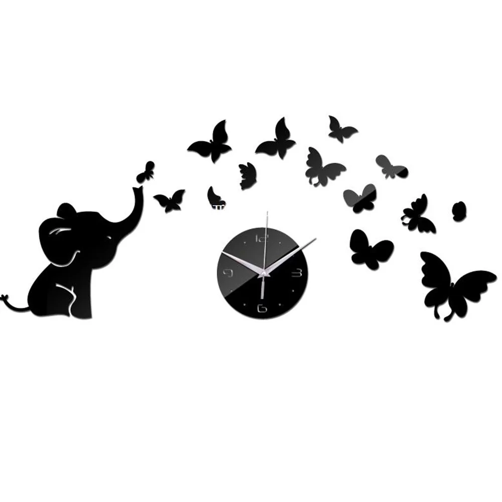 3D Wall Stickers Waterproof Butterfly Elephant Petals Pattern Sticker DIY Mirror Children Bedroom Decals Romantic clock | Дом и сад