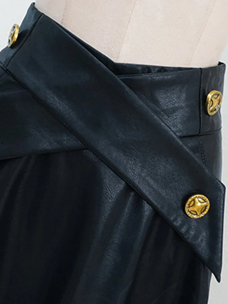 Lautaro Черная юбка-миди из искусственной кожи с высокой талией для женщин Длинные