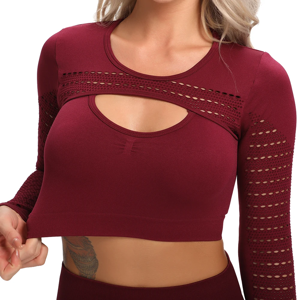 

Women's t-shirts Seamless Crop Top Long Sleeve Workout Sportswear Fitness Yoga Top Sports Athletic Gym Running Sexy Clothing