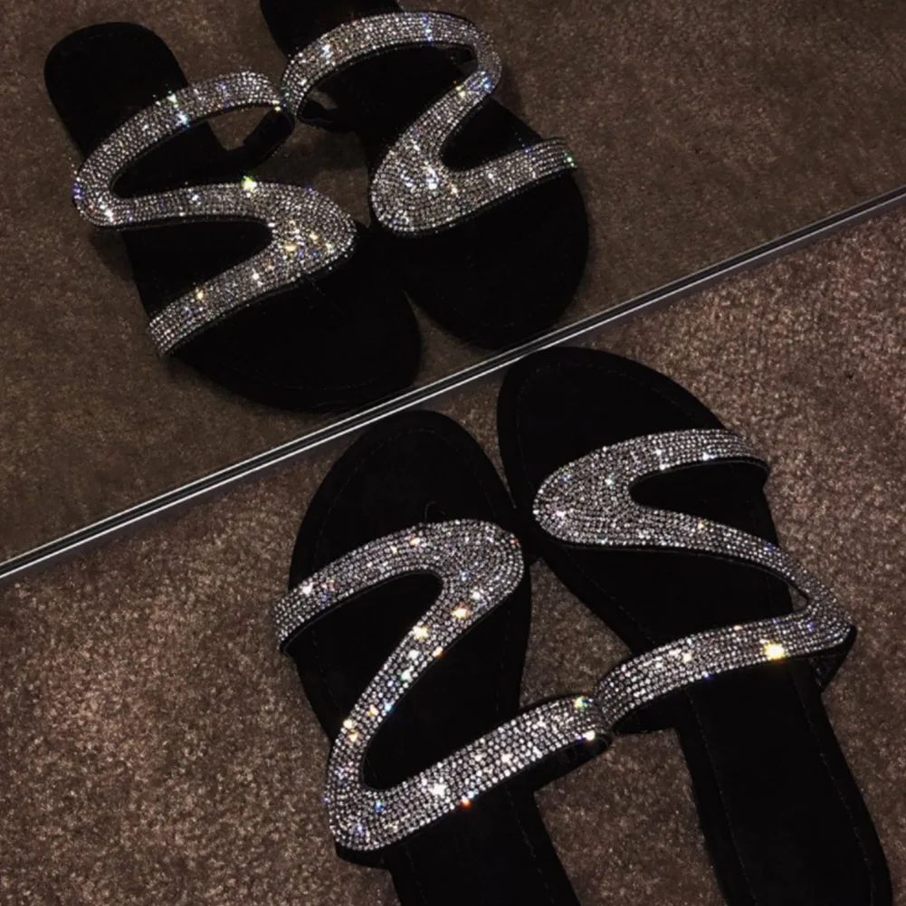SARAIRIS 2020 Summer Casual soft Flat Slides New INS Hot Shining Glitters Slippers Women Brand Design Bling Crystal Shoes Woman | Обувь