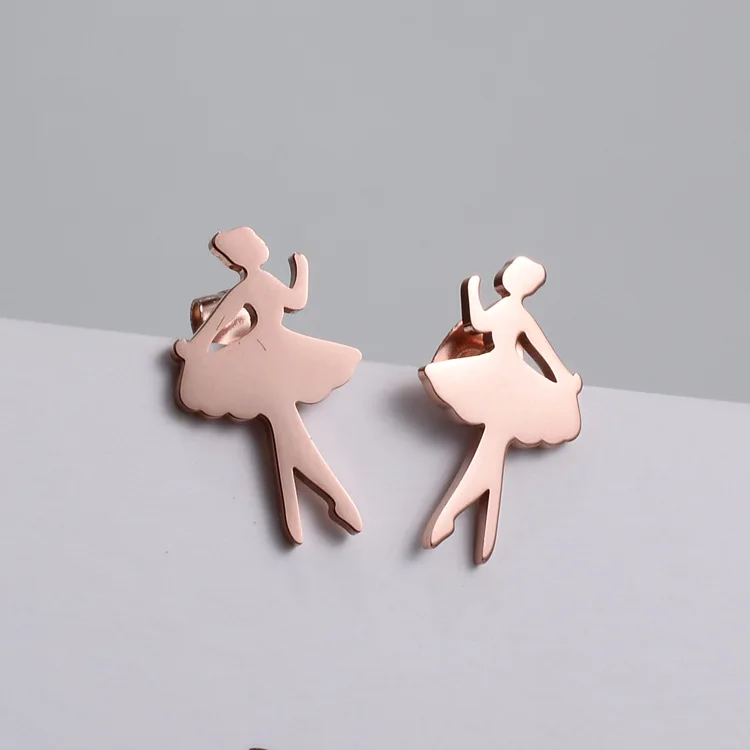 

2020 New Trend Ballet Cute People Earrings for Women Girls Rose Gold Stainless Steel Women Stud Earrings Charms Jewelry
