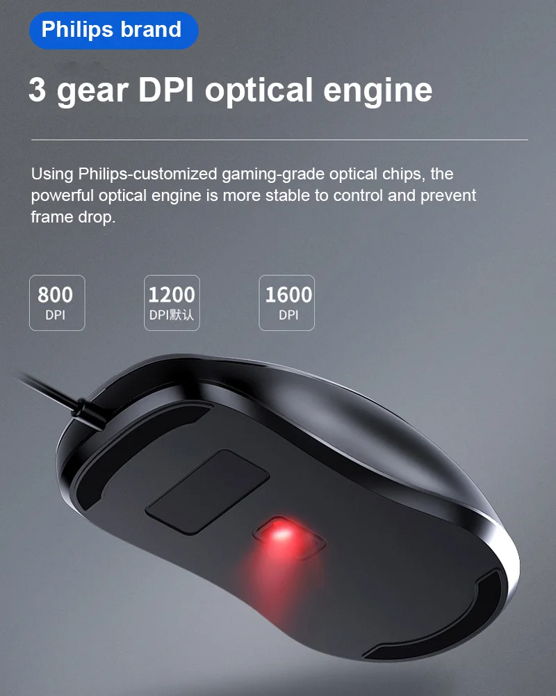 Проводная игровая мышь трехскоростная оптическая Бесшумная USB с 3 кнопками для