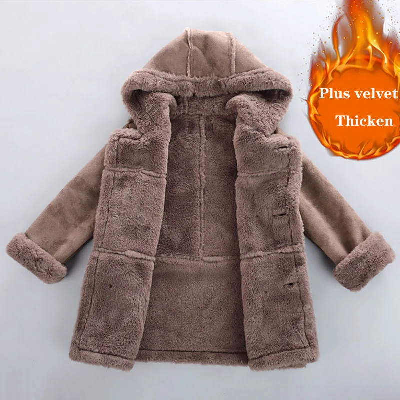 

The New Children's Woolen Coat Autumn And Winter Kids Suede Windbreaker Thick Fashion Boys Wool Jacket Medium and Long Section