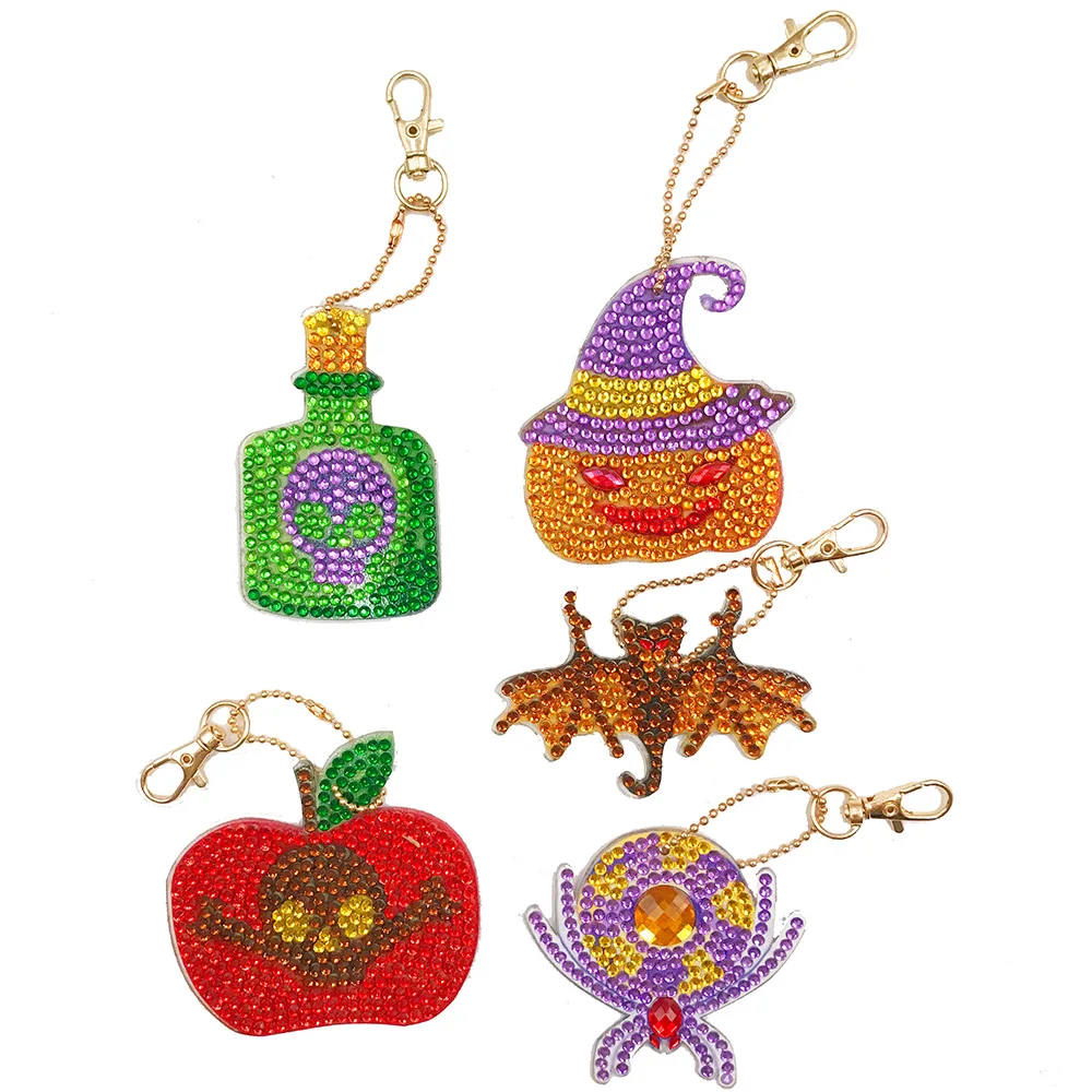 

5Pcs Halloween DIY Diamond Painting Keychain Special Shaped Full Drill Embroidery Keyring Women Girl Bag Key Chain Pendant