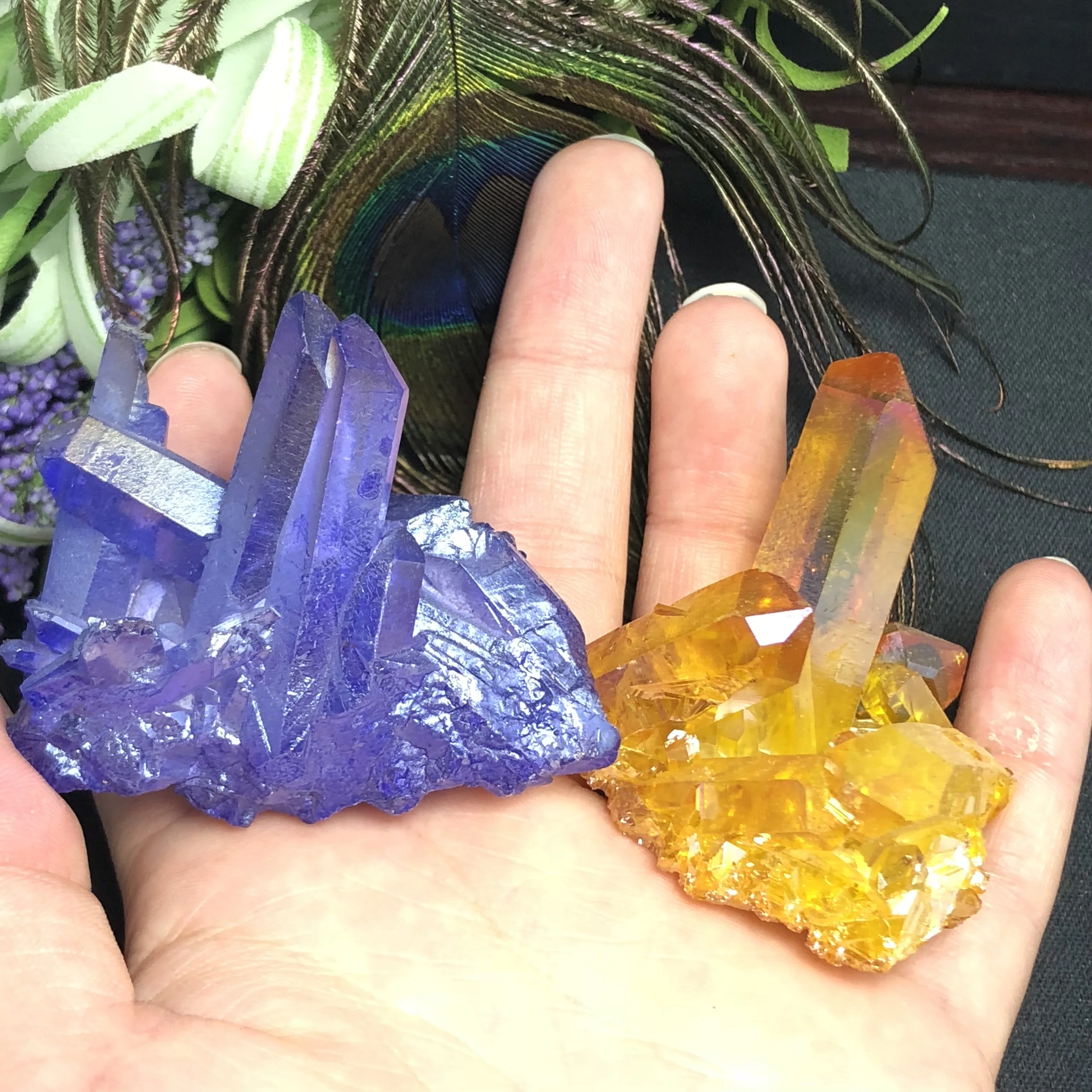 2 шт. красивый аура Кристалл кластер Ангел Аура титановый Кварцевый Потрясающие