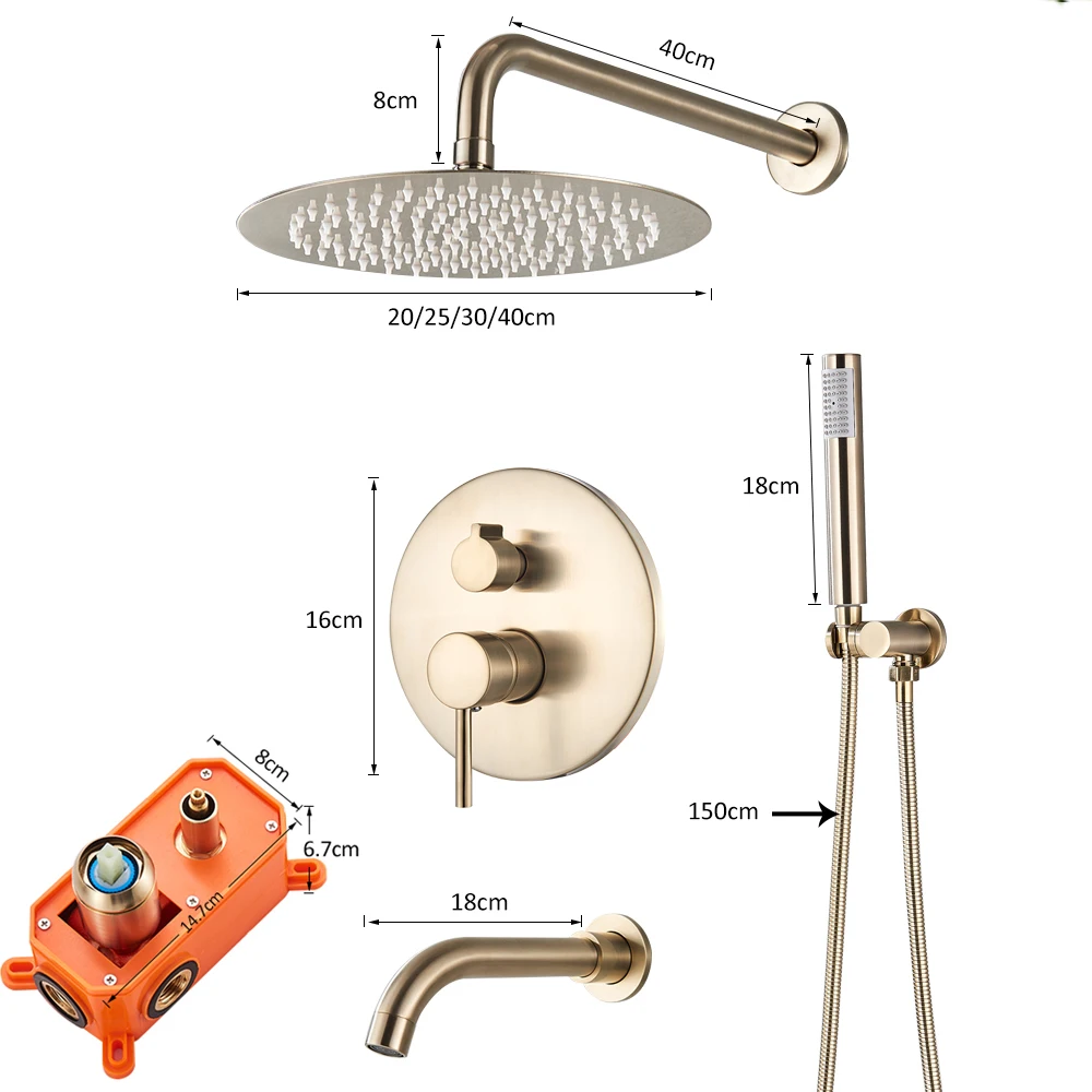 Матовый Золотой смеситель для душа с коробкой набор настенная круглая Лейка