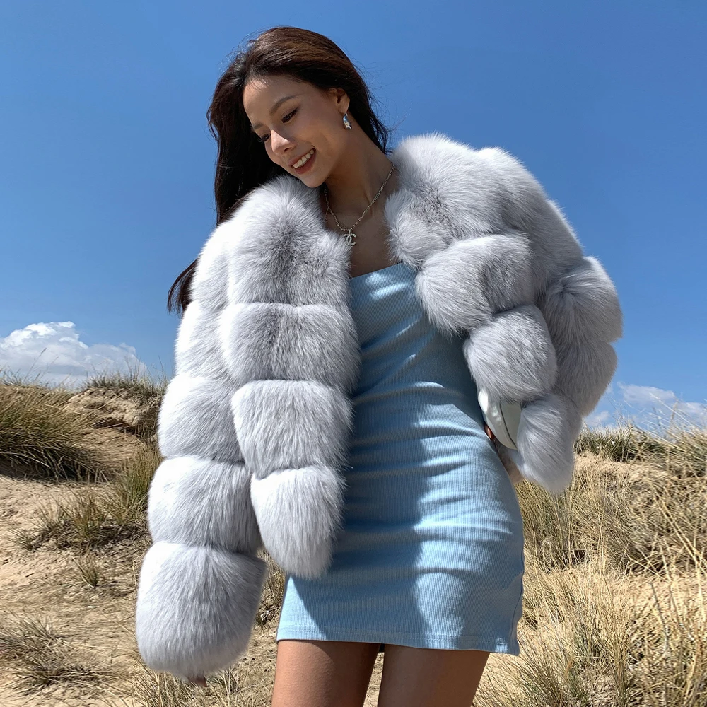 Women Natural Short Fox Fur Coat O-neck Winter Fashion Whole Skin Genuine Fox Fur Jacket 2022 New Trendy Real Fur Overcoat Woman