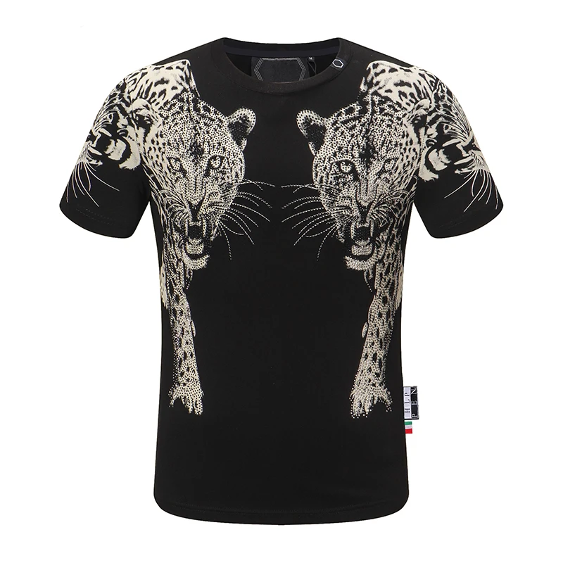 

2021SS Short sleeve t-shirt men's Plein fashion brand animal lion head hot diamond printing summer fashion PP slim half sleeve