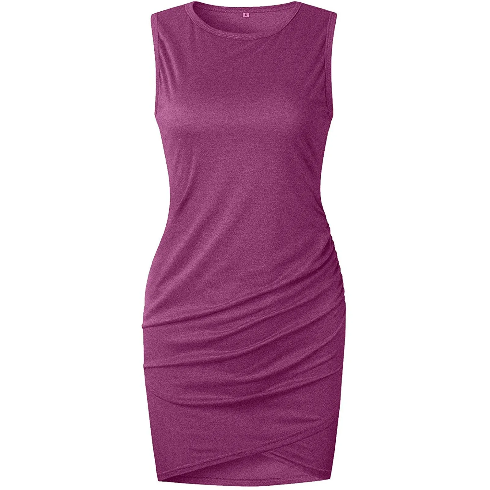 

Women's Casual Dresses Soild Retro Cotton Soft Sleeveless Slim Ruched Dress Round Neckline Cross Hem Mini Vestido De Mujer 2021