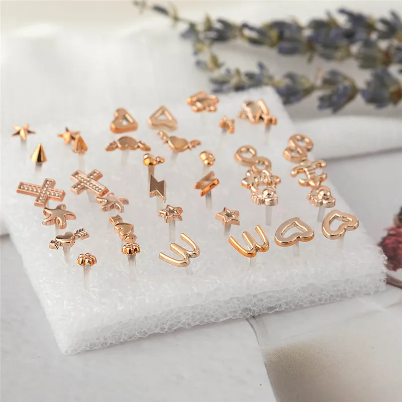 18 пар/уп. милые маленькие геометрические серьги-гвоздики со звездами для женщин и