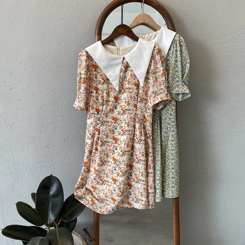 Лето 2020 новое платье с цветочным рисунком и воротником в морском стиле высокая