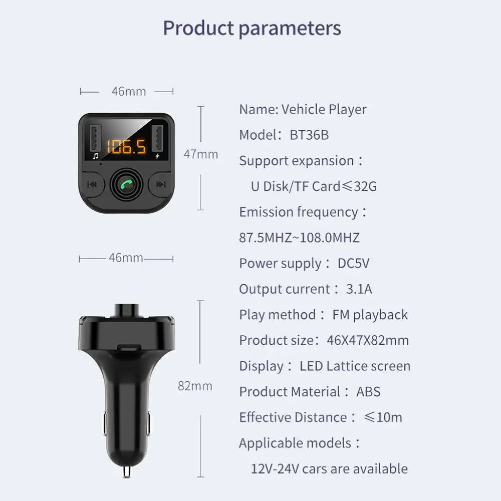 12-24 В BT36B Bluetooth 5 0 автомобильное зарядное устройство комплект MP3-плеер fm-передатчик