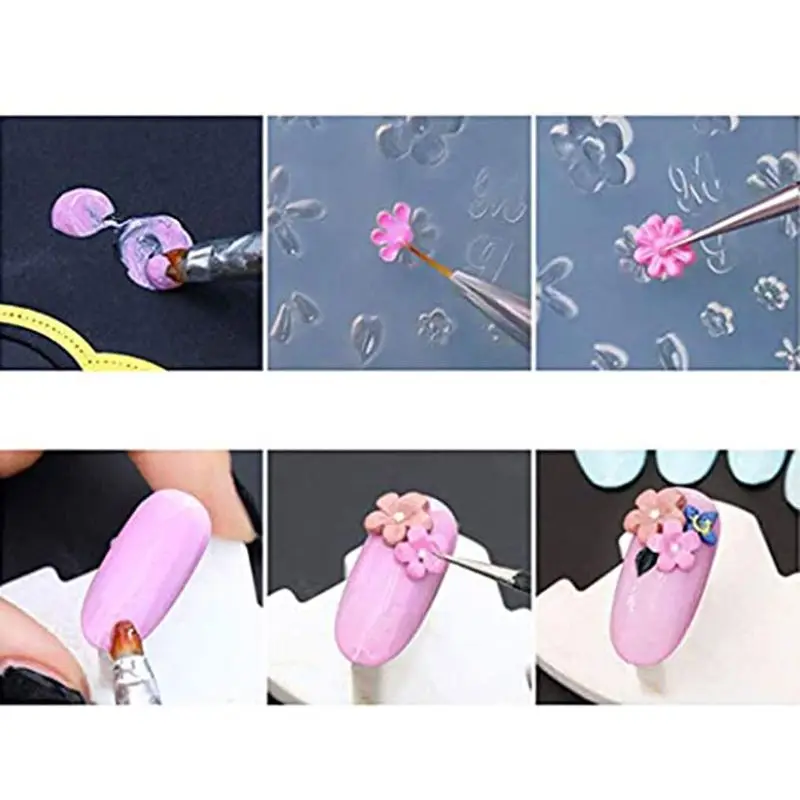 

3Pcs 3D Floral Decortive Nail Art Silicone Mold Kit Leaves Flower Nail Carving Mold Nail Art Templates Maincure Tools