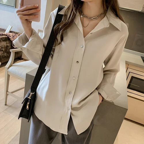 Autumn Long Sleeve Solid Women Blouses 2021 New Vintage Chiffon Shirts Blouse Korean Slim Chic Work Wear Tops Blusas 7311 | Женская