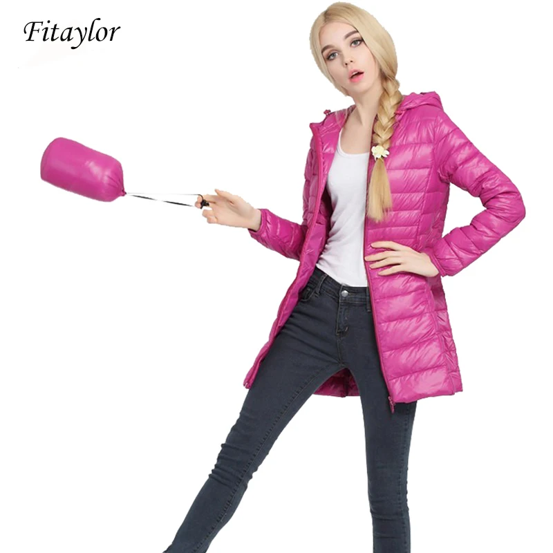 Fitaylor женский ультра светильник на утином пуху куртка с капюшоном тонкая парка