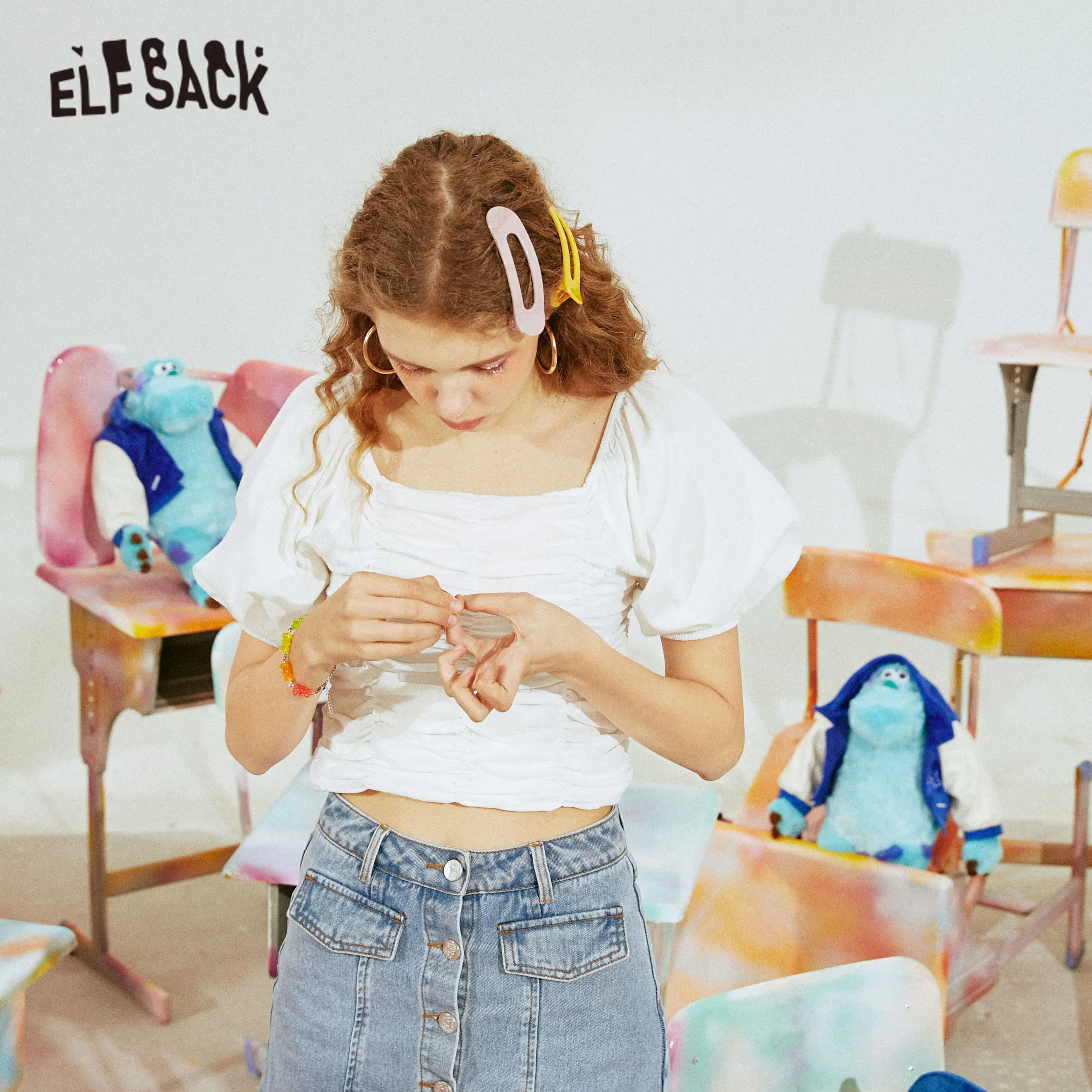 Женская блузка ELFSACK зеленая однотонная Повседневная рубашка с длинным рукавом