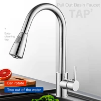 pull out flexible kitchen faucet deck mounted mixer sink faucet 360 rotation for kitchen water saving hot cold tap black