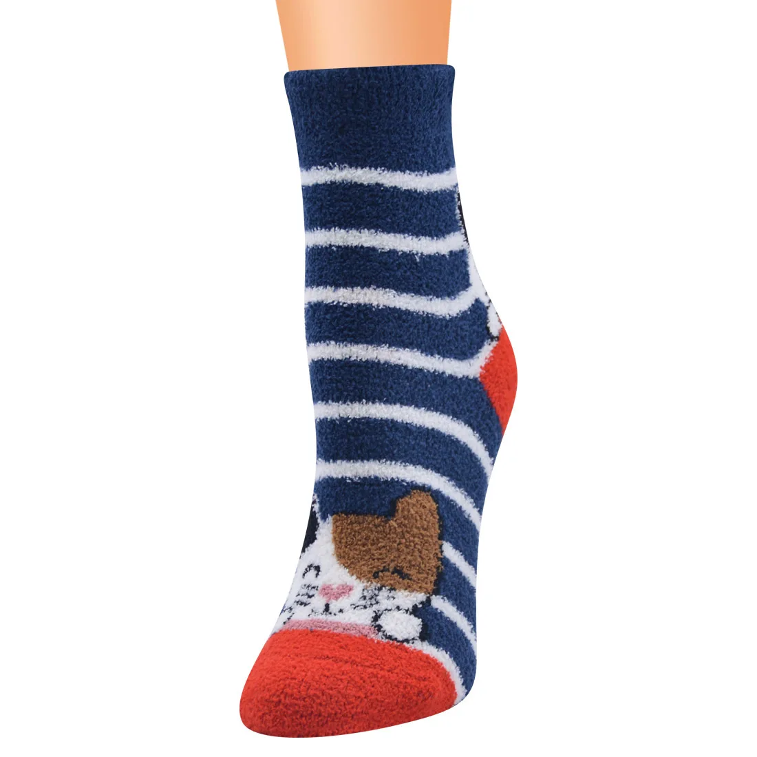 All Year Round Women Fashion Free Size Coral Fleece Striped Velvet Cute Cartoon Socks For Girls