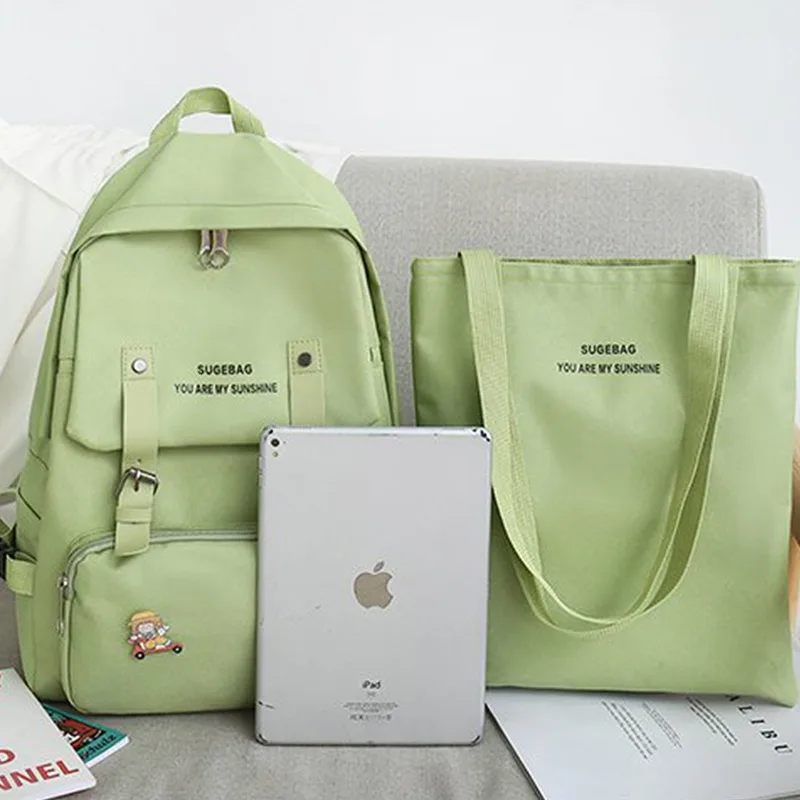 

4 Pcs Set Fashion Backpack Girl College SchoolBags New Simple Women Striped Book Packbags for Teenage Travel Shoulder Bag