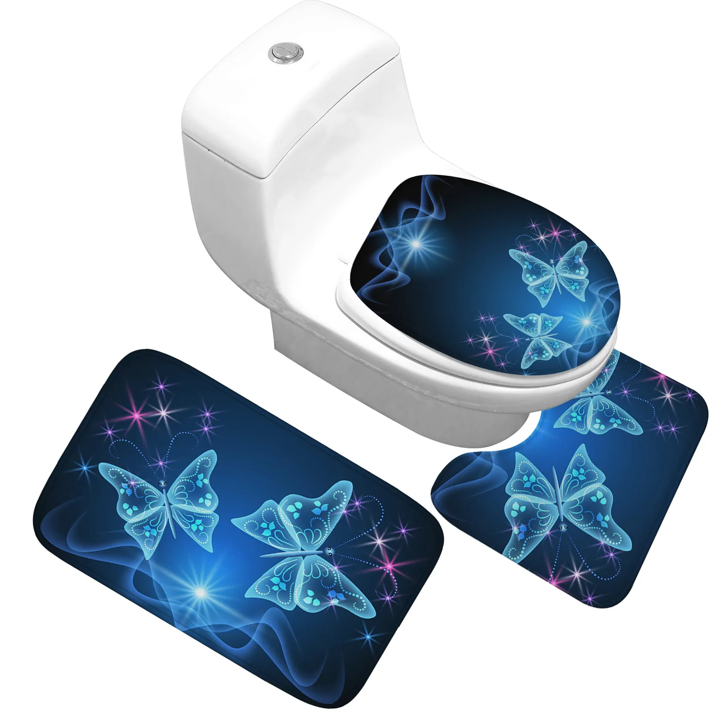 

Zeegle Butterfly Printed 3Pcs/set Bathroom Carpet Anti-slip Mat For Bathroom Toilet Rugs Memory Foam Bath Mat Bathroom Rug Set