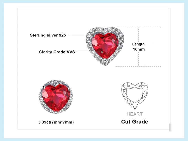 Jewelrypalace 3.51ct сердце голубя крови СОЗДАН RUBY Серьги-гвоздики Для женщин романтические свадебные чистого 925 Твердые стерлингового серебра