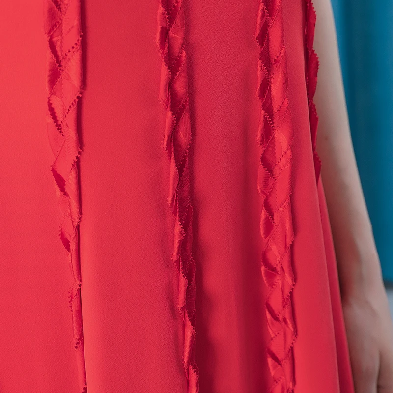 売却 Voaシルク夢レッドヘビー30オス/オススパイラルストライプステレオステッチ装飾半袖ラウンドネック女性のためAE671