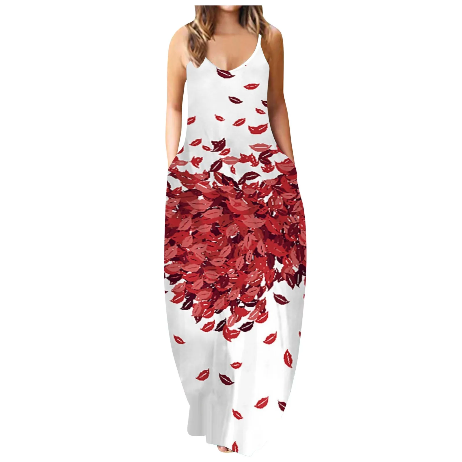 

Women's Long Dress Fashion Summer Casual Butterfly Print V-Neck Sexy Sleeveless Dresses 2021