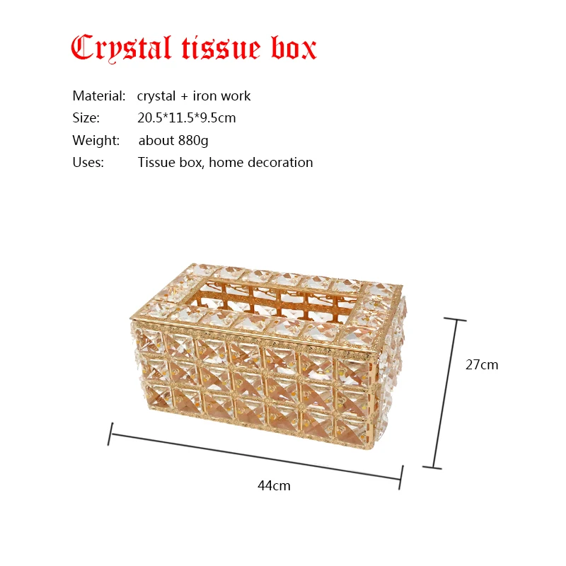 

European Style Crystal Paper Towel Box Family Living Room Creative Light Luxury High-grade Ornaments Desktop Storage Tissue Box