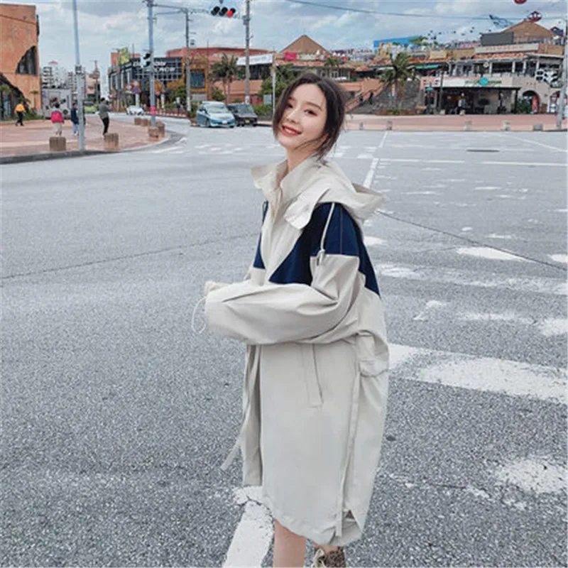 

New Chic Trench Coat Female 2022 Spring Autumn Women Clothing Retro Windbreaker Hooded Outerwear g284