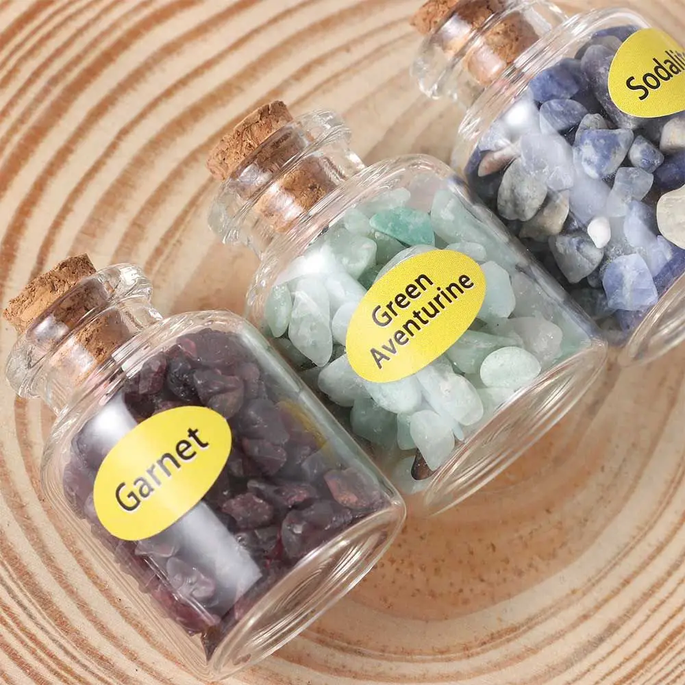Mini Ornament Rose Quartz Sodalite Natural Stone Healing Crystal Gravel Bottles Wooden Cork Stones | Дом и сад