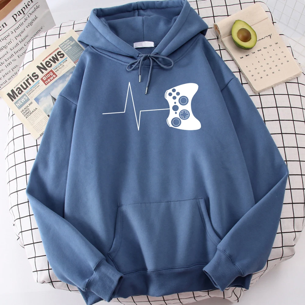 

Funny Button Gamepad Printing Hoody Women's Street Casual Sweatshirt Autumn Loose Hooded Simple Fleece Unisex Pullovers Tops
