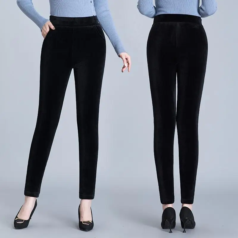 

Autumn Winter New Women Elastic Waist Pencil Pants High Quality Thicken Warm Casual Plus Velvet Trousers Pantalon Mujer X642