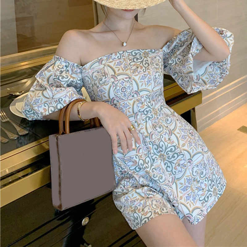 

Комбинезоны в стиле ретро с цветочным принтом на талии, тонкий, с квадратным вырезом, для девочек, летние, LXH