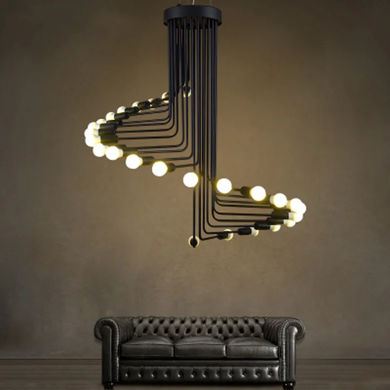 Креативный арт Лофт ретро спиральные лестницы люстра гостиная бар кабинет