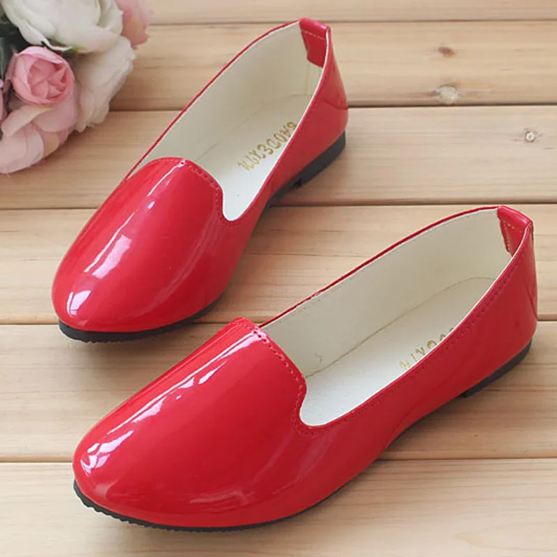 Туфли женские из искусственной кожи балетки заостренный носок лоферы плоская